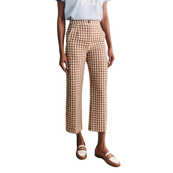 Sezane Pants - Sezane 'Martin' Brown Cotton Crop Trousers Size 38